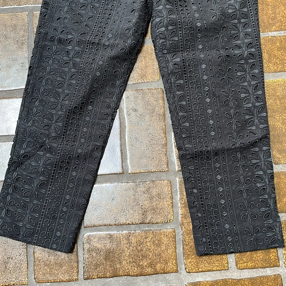 J. Crew Black Embroidered Eyelet High Waisted Pull-On Ankle Pant